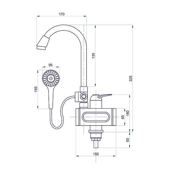 Смеситель-водонагреватель проточного типа WH-004 (3,3 кВт, УЗО,умыв с лейкой,индикатор темп) MIXLINE - фото 2