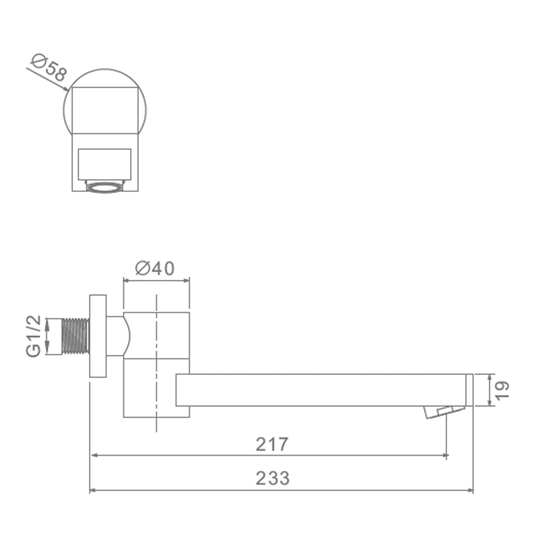 Излив поворотный встраиваемый Raglo для ванны и душа 23см латунь, хром (R473.72) - фото 2