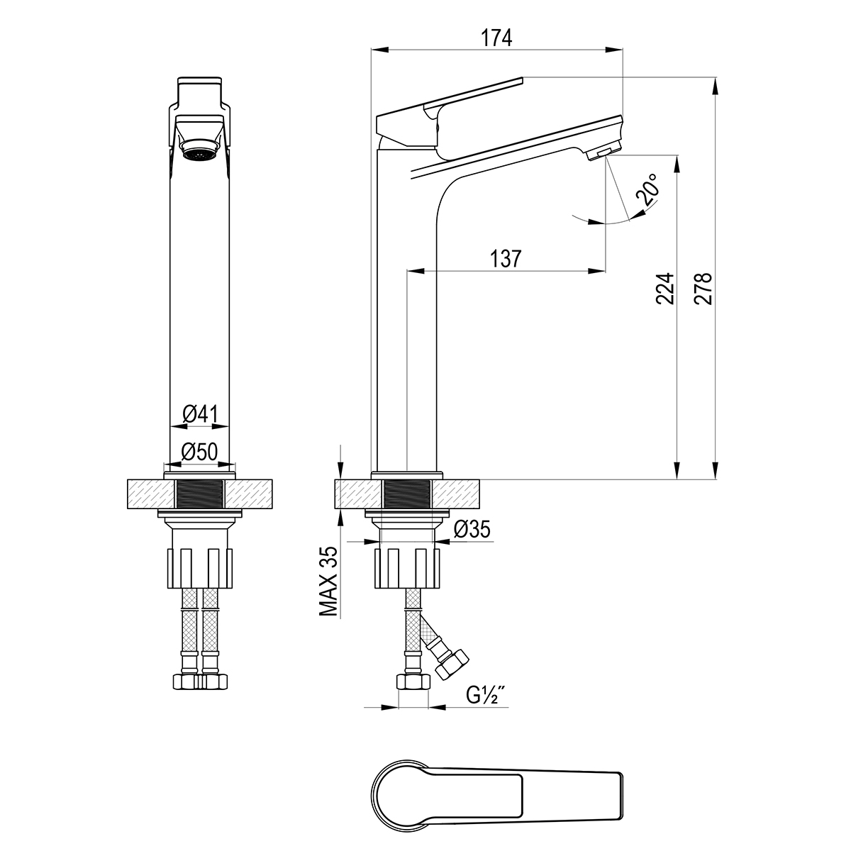 Смеситель Rossinka для раковины высокий монолитный (RS29-14) - фото 2