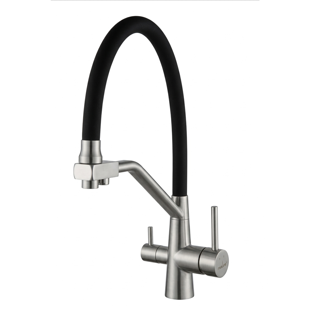 Смеситель для кухни 35k MIXLINE МЛНС-0404 (MLSS-0404) черный гиб.излив,подкл.к фильтру,п/гайку САТИН (558432)