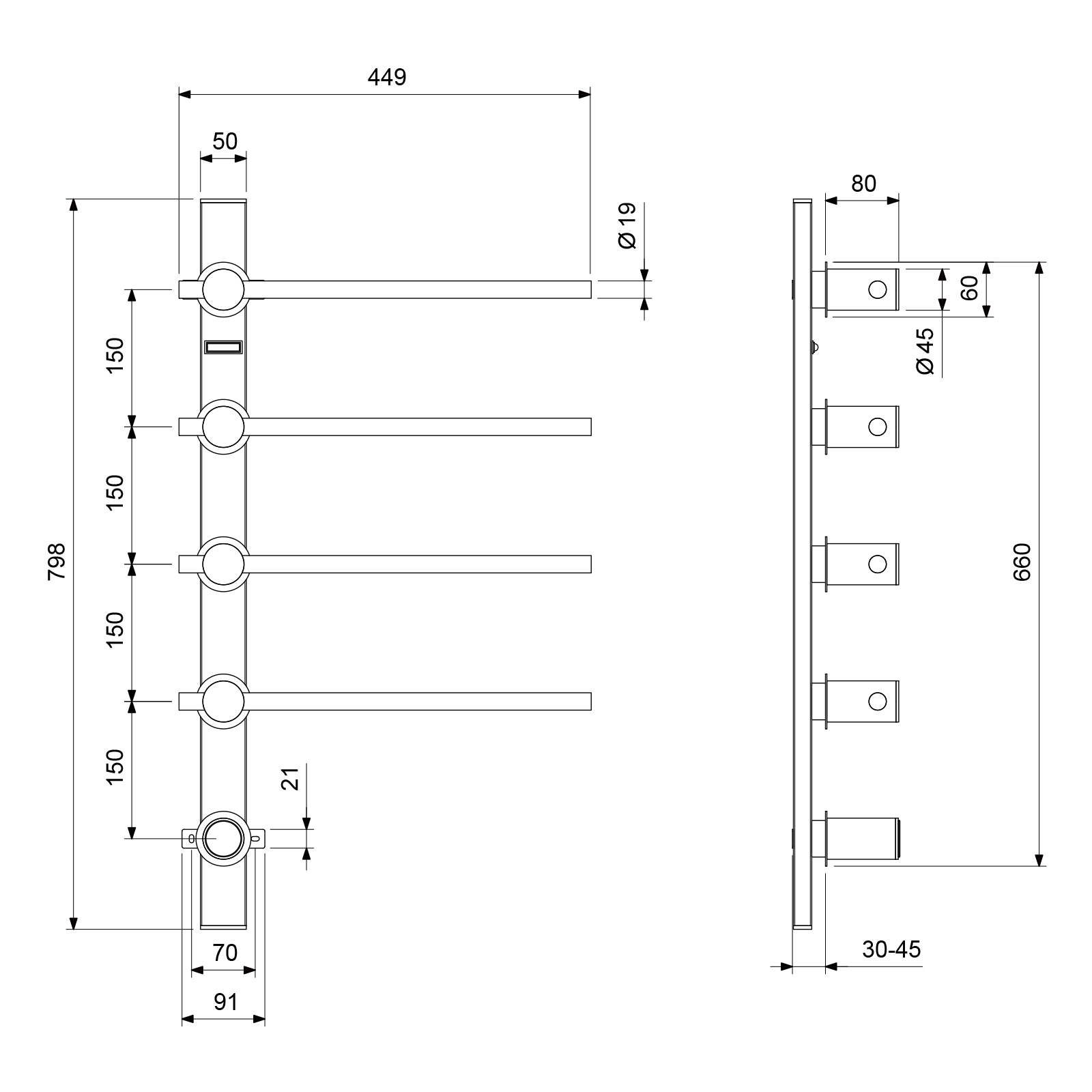 Полотенцесушитель электрический, встроенный Timo Saona белый матовый (040/16SM) - фото 3