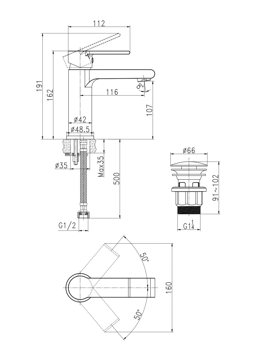 Смеситель для раковины Cersanit BRASKO однорычажный клик клак (63020) - фото 3