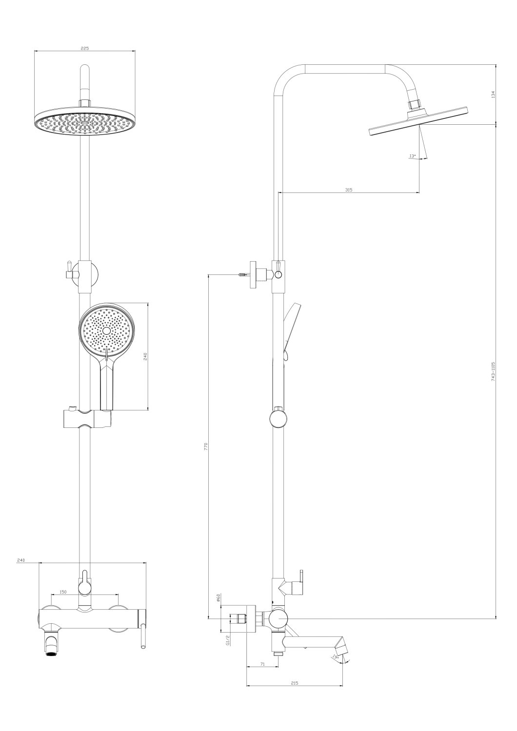 Душевая система со смесителем DQ Stuttgart хром (DA1773701) - фото 5