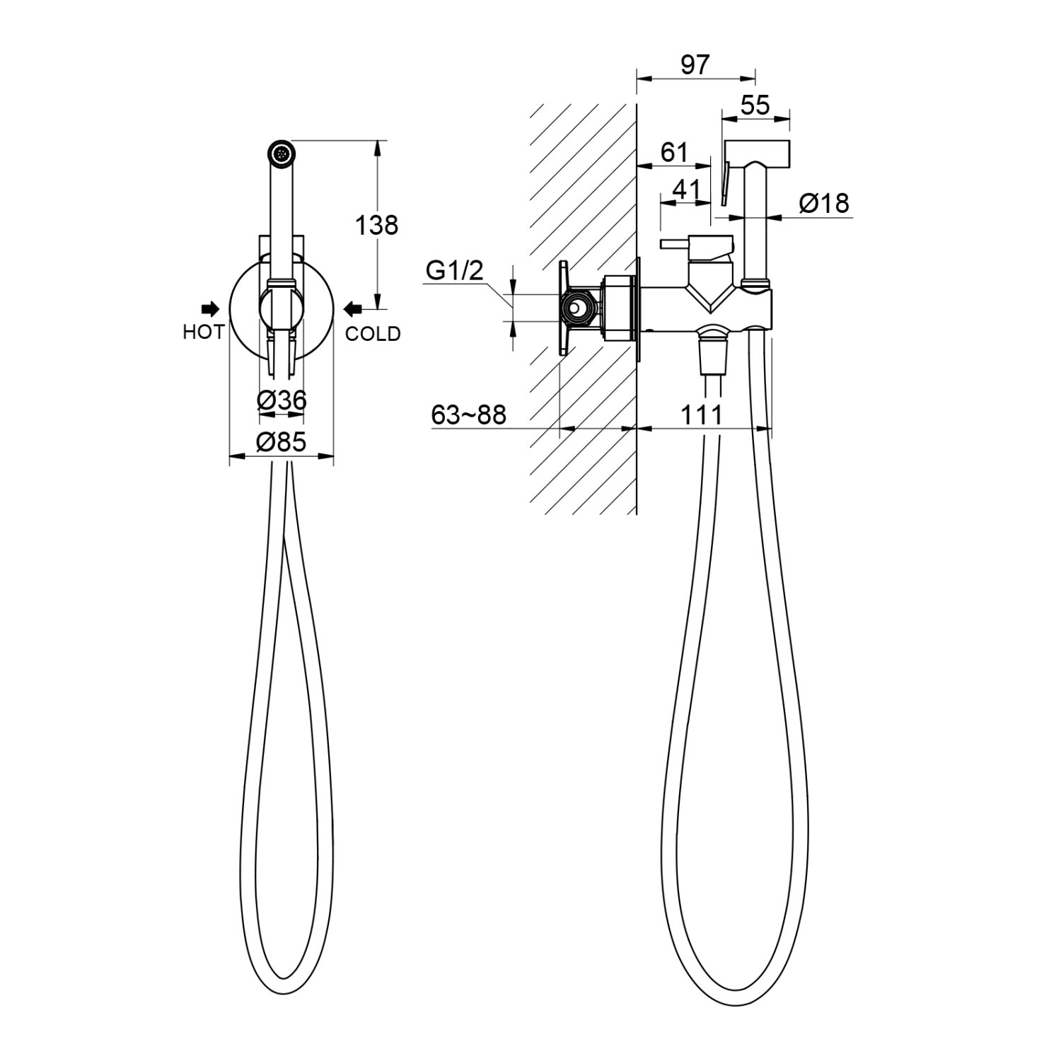 Смеситель встроенный с гигиеническим душем Timo Saona хром (2337/00SM) - фото 2