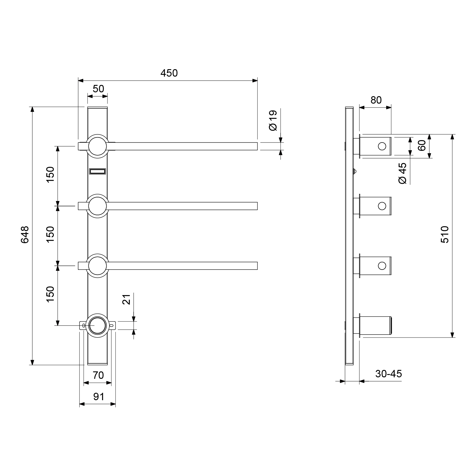 Полотенцесушитель электрический, встроенный Timo Saona черное золото (030/18SM) - фото 3