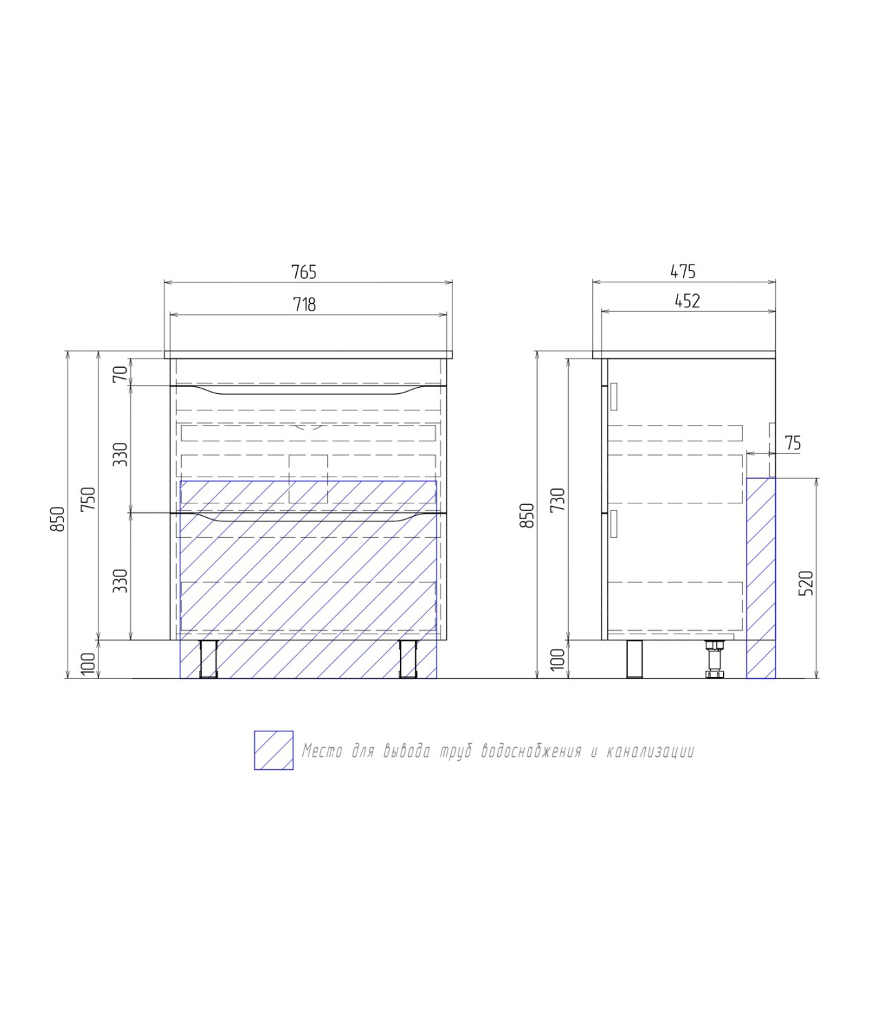 Тумба VIGO Grani 750-0-2 дуб золотой под раковину 4640021062210 (Оскар) (tn.GRI.OSK.75.2Y дуб золотой) - фото 3
