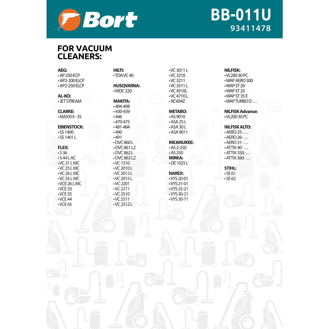 Комплект мешков пылесборных для пылесоса Bort BB-011U (93411478) - фото 3