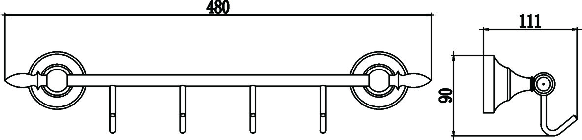 Планка с крючками (4 крючка) Savol 68b (S-06874B) - фото 2