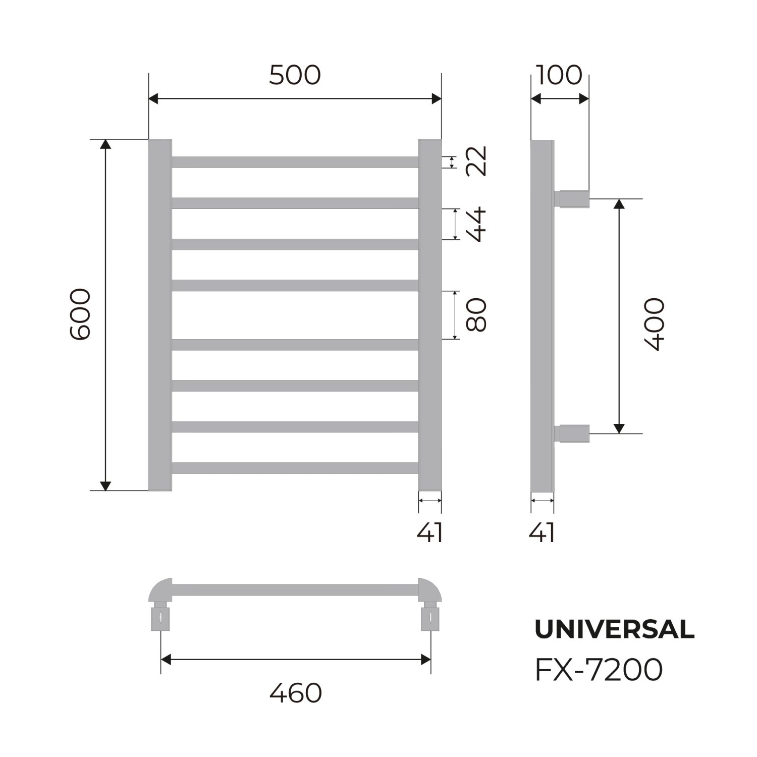 Полотенцесушитель электрический Fixsen UNIVERSAL 600х500 черный (FX-7200B) - фото 3