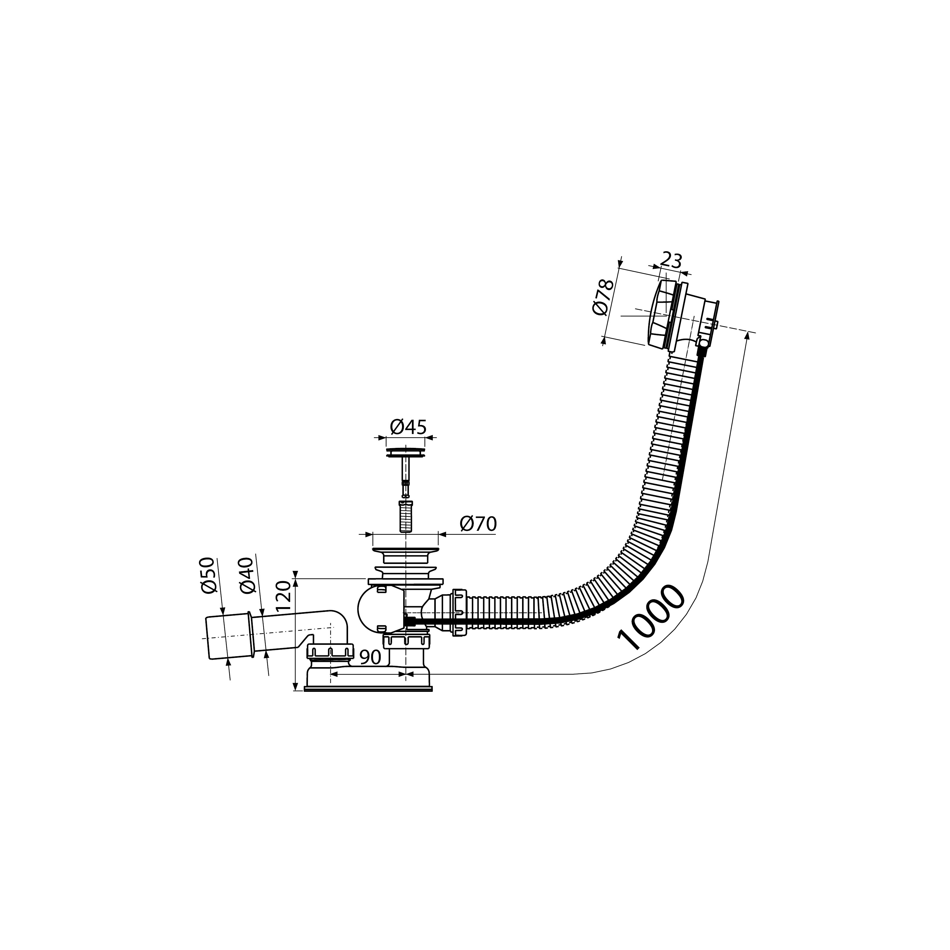 Сифон для ванны Koller Pool автомат комплект металл 100cm - A55K-100 (B70CМMA-100) Сифон для ванны Koller Pool автомат комплект металл 100cm - A55K-100 (B70CМMA-100) - фото 2