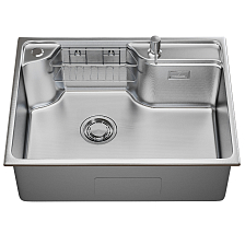 Мойка настол.монтаж MIXLINE ПРО 60х45 (1,0) вып 3 1/2" с ФАСКОЙ 21,5см с сиф.(сатин дек)+доз+кол+корз (558469)