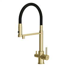 Смеситель для кухни Cersanit ZEN однорычажный с фильтром с гибким изливом золотой (68251)