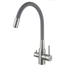 Смеситель для кухни 35k MIXLINE МЛНС-0403 (MLSS-0403) серый гиб.излив,подкл.к фильтру, п/гайку САТИН (558431)