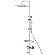 Смеситель DECOROOM DR22 для ванны и душа с регулируемой высотой штанги и верхней душевой лейкой "Тропический дождь" (DR22071)