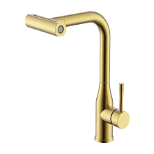 Смеситель Splenka для кухни мультирежимный поворотный выдвижной излив, сатин золотой (S206.49.03)