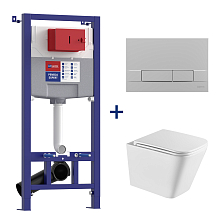 Комплект 3в1: Инсталляция Lemark PENEDA EXPERT с кнопкой смыва BIT хром матовый + унитаз подвесной Торнадо (100123425)