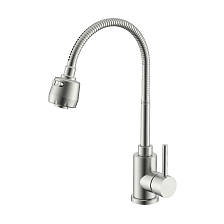 Смеситель Splenka для кухни 2-х режимный гибкий поворотный излив, сатин (S201.47.05)