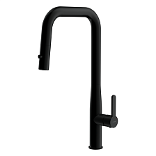 Смеситель для кухни CERSANIT OLIVA с п-образным выдвижным изливом шланг однорычажный черный (69014)