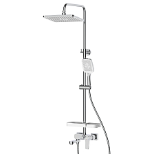 Смеситель DECOROOM DR23 для ванны и душа с регулируемой высотой штанги и верхней душевой лейкой "Тропический дождь" (DR23071)