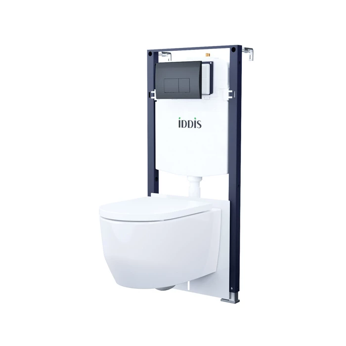 Комплект 3в1: подвесной унитаз, инсталляция и клавиша смыва черная, Basic, IDDIS (BASAI02i73)