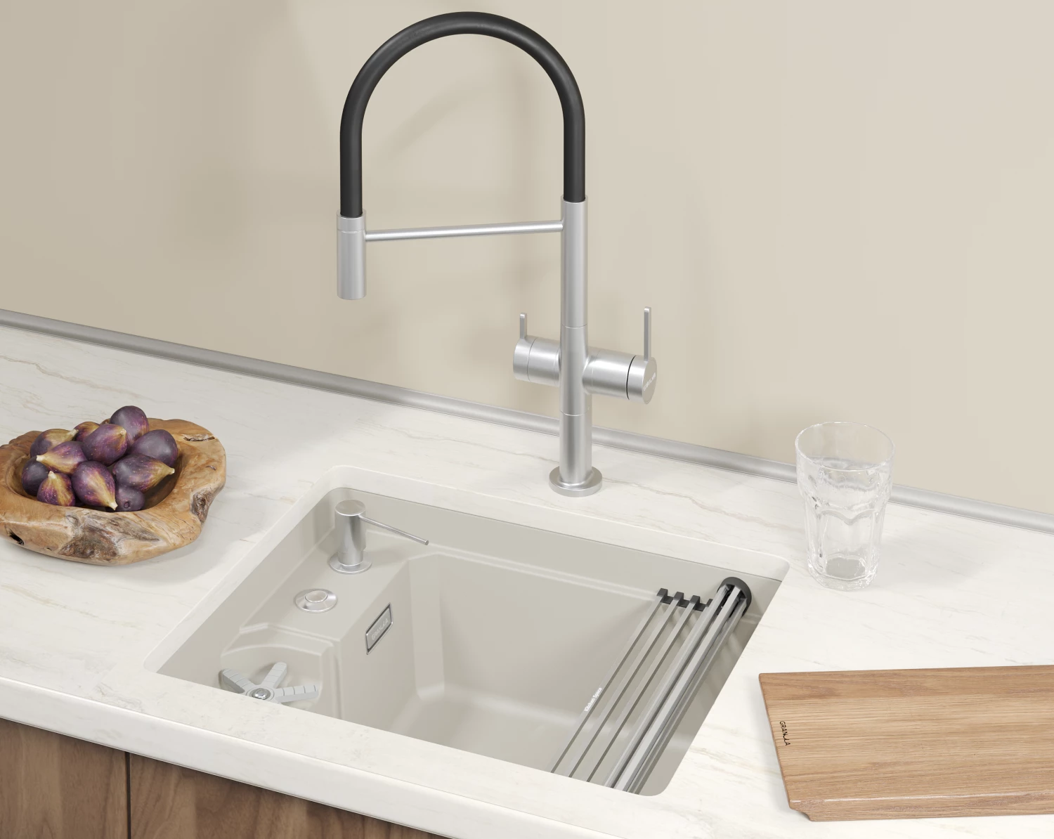 Кухонная мойка GRANULA KITCHEN SPACE RINZER кварц (5505RU, КРЕМАН) - фото 3