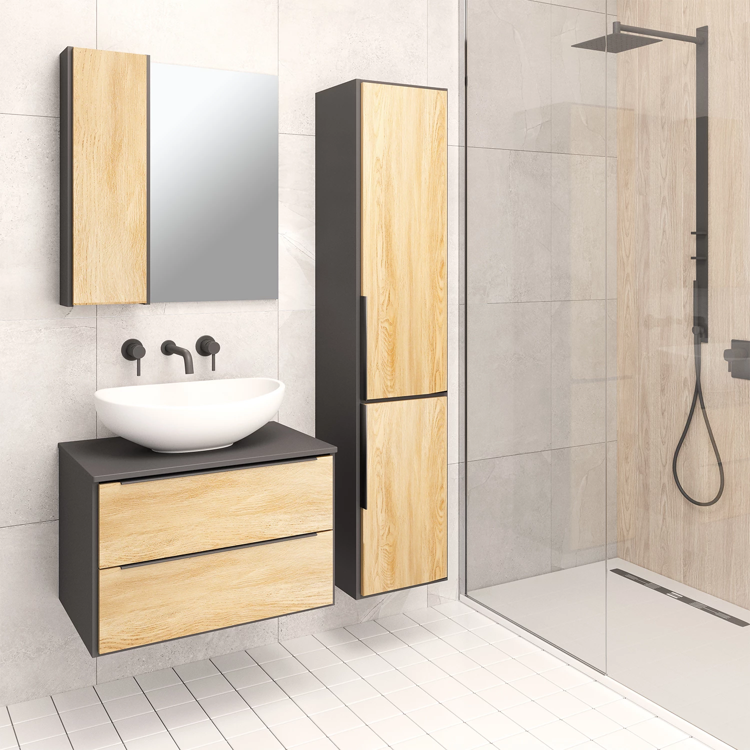 Пенал Runo правый подвесной дуб черный Мальта 35 (00-00001095) - фото 4