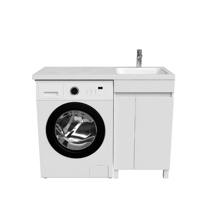 Тумба с умывальником напольная для стиральной машины с дверцами, 110 см, левая, белая, IDDIS Optima Home (PH11LDi95K)