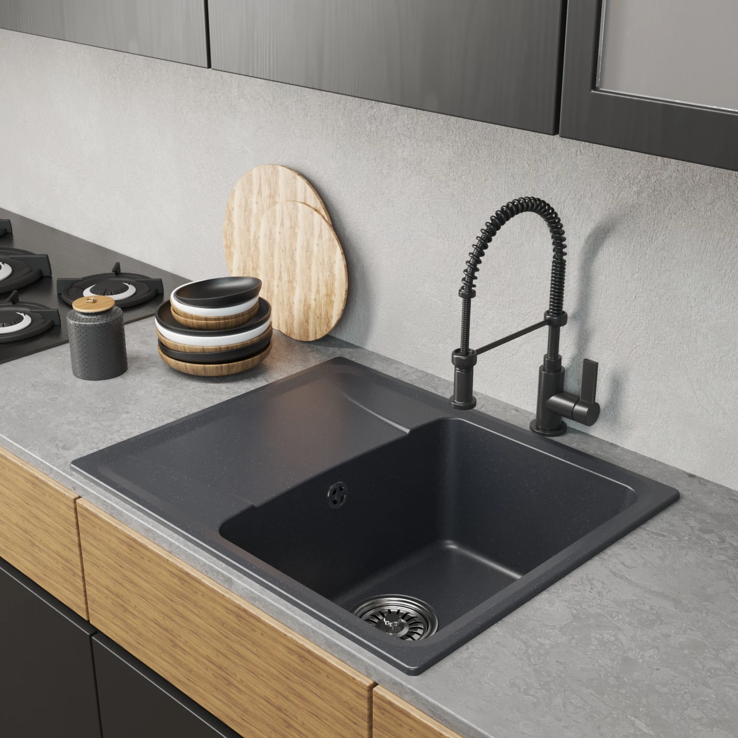 Мойка MIXLINE ML-GM26 с крылом антрацит (343) 580*470*190мм NEW (552086) Мойка MIXLINE ML-GM26 с крылом антрацит (343) 580*470*190мм NEW (552086) - фото 4