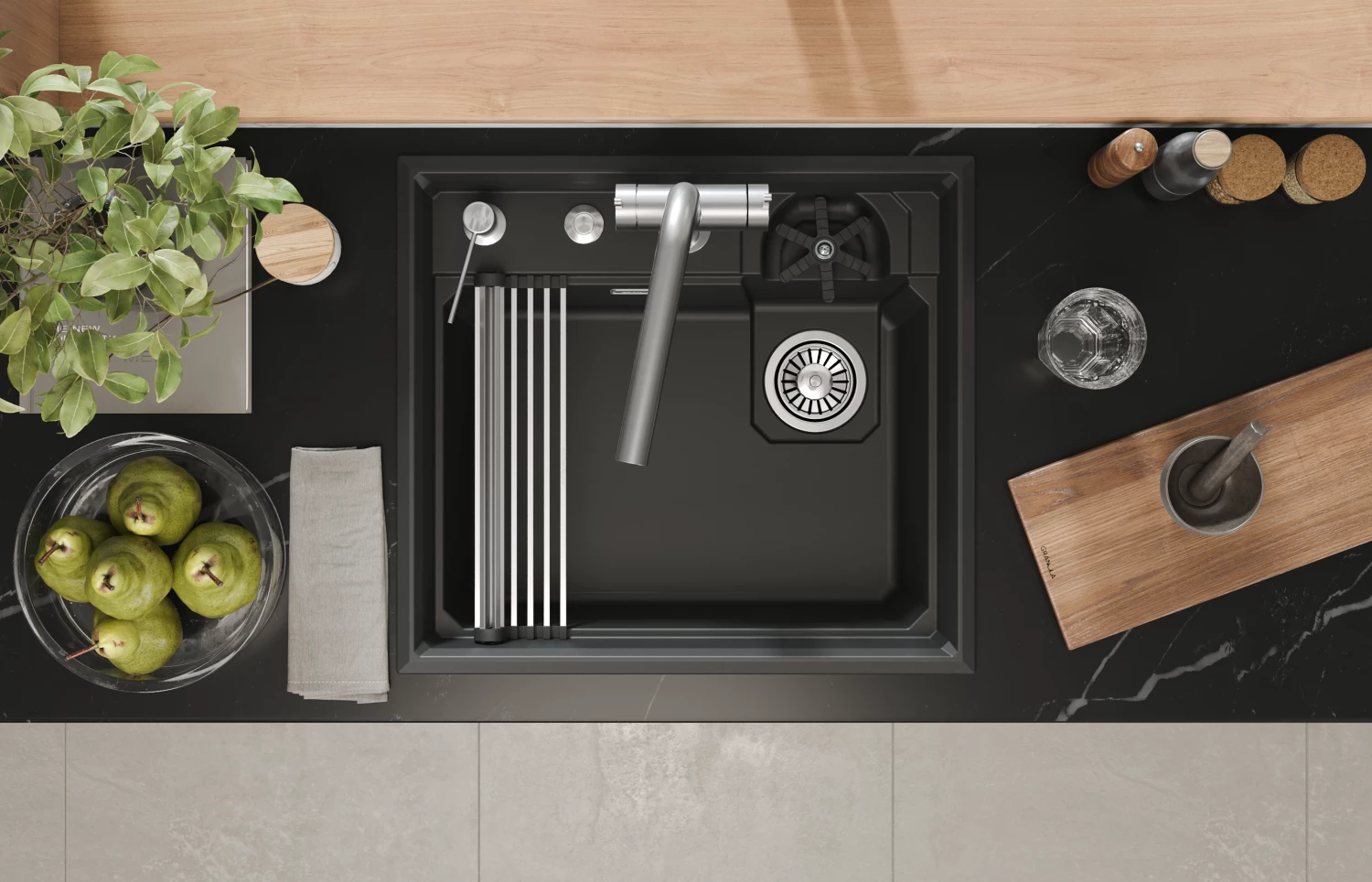 Кухонная мойка GRANULA KITCHEN SPACE RINZER кварц (5807R, ЧЕРНЫЙ) - фото 2