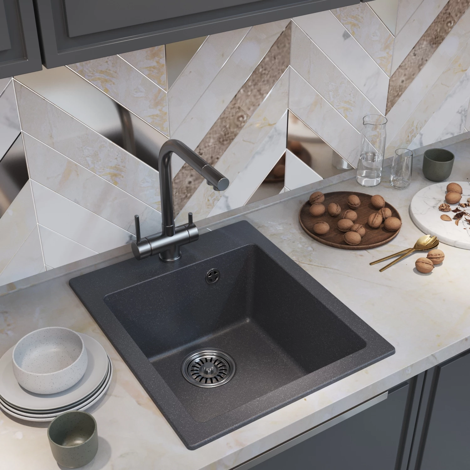 Мойка MIXLINE ML-GM14 антрацит (343) 420*500*190мм NEW (551909) Мойка MIXLINE ML-GM14 антрацит (343) 420*500*190мм NEW (551909) - фото 4