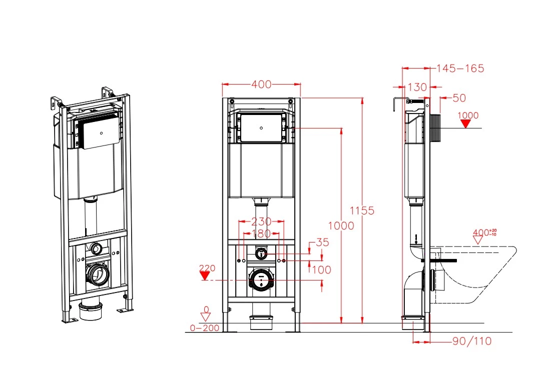 Комплект DQ унитаз DT1476516, инсталляция с клавишей DI8640116 (DS1471603) - фото 4