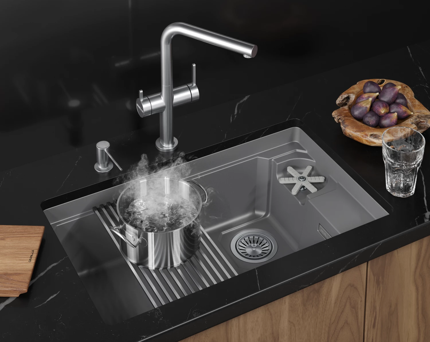 Кухонная мойка GRANULA KITCHEN SPACE RINZER кварц (7309RU, АЛЮМИНИУМ) - фото 2