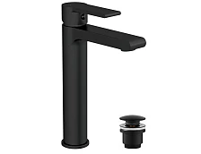 Смеситель для раковины высокий Cersanit BRASKO BLACK однорычажный черный клик клак (63111)