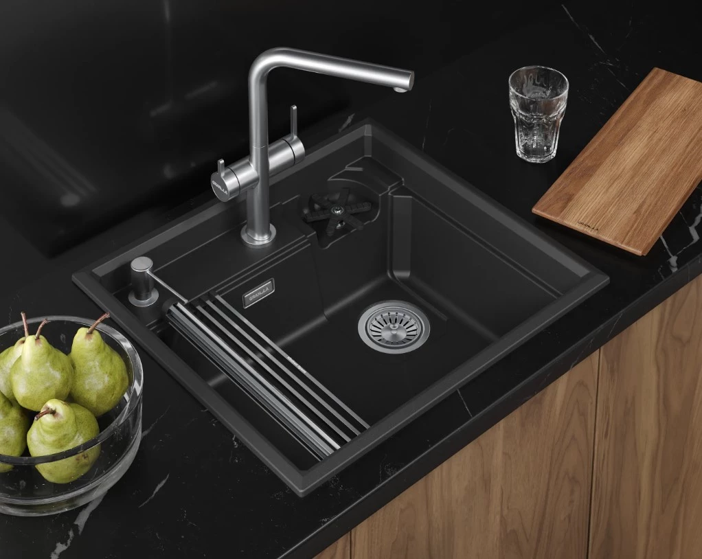 Кухонная мойка GRANULA KITCHEN SPACE RINZER кварц (5807R, ЧЕРНЫЙ) - фото 2