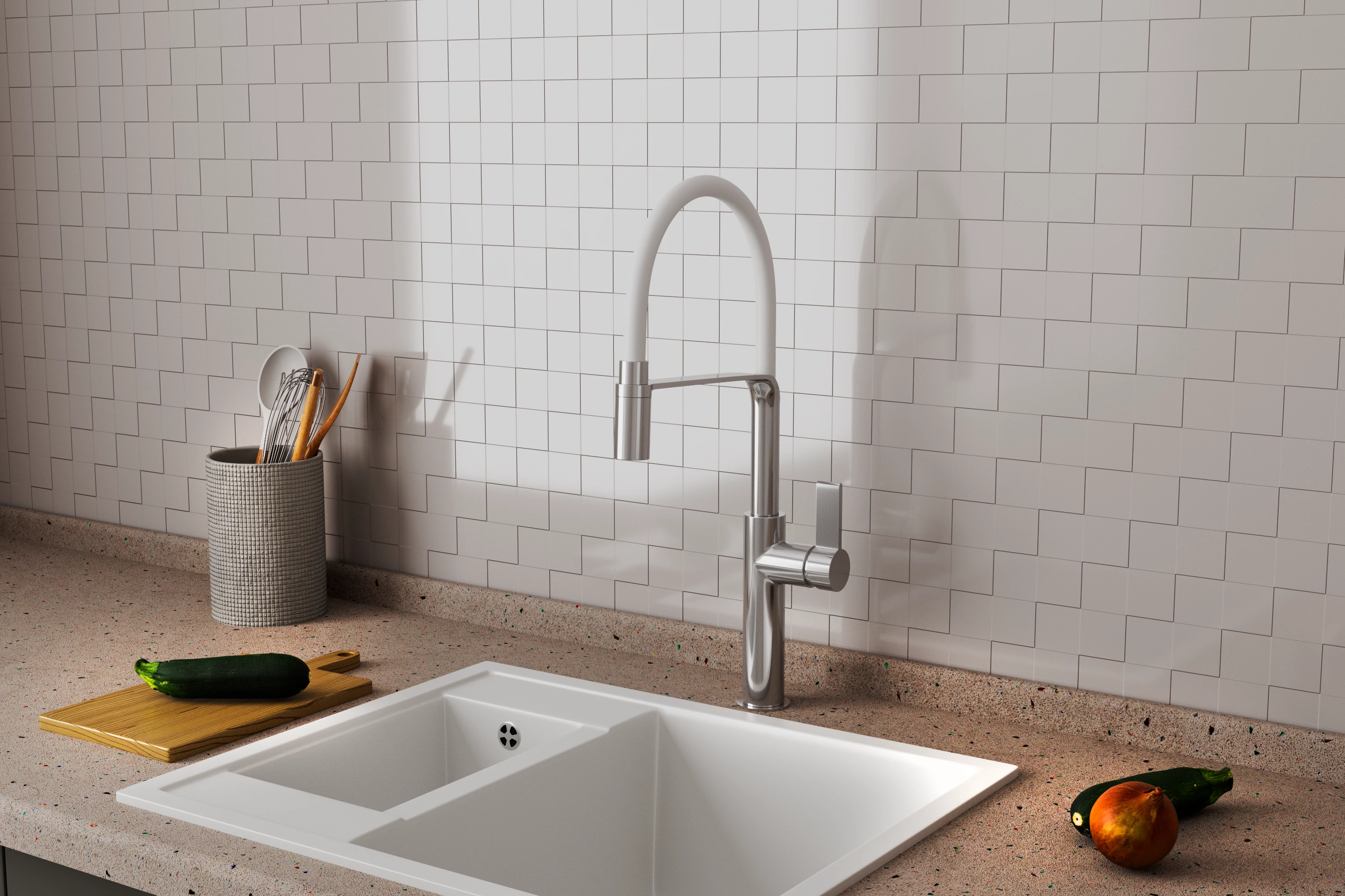Смеситель для кухонной мойки с гибким изливом RUSH (MS9035-35White) Смеситель для кухонной мойки с гибким изливом RUSH (MS9035-35White) - фото 2