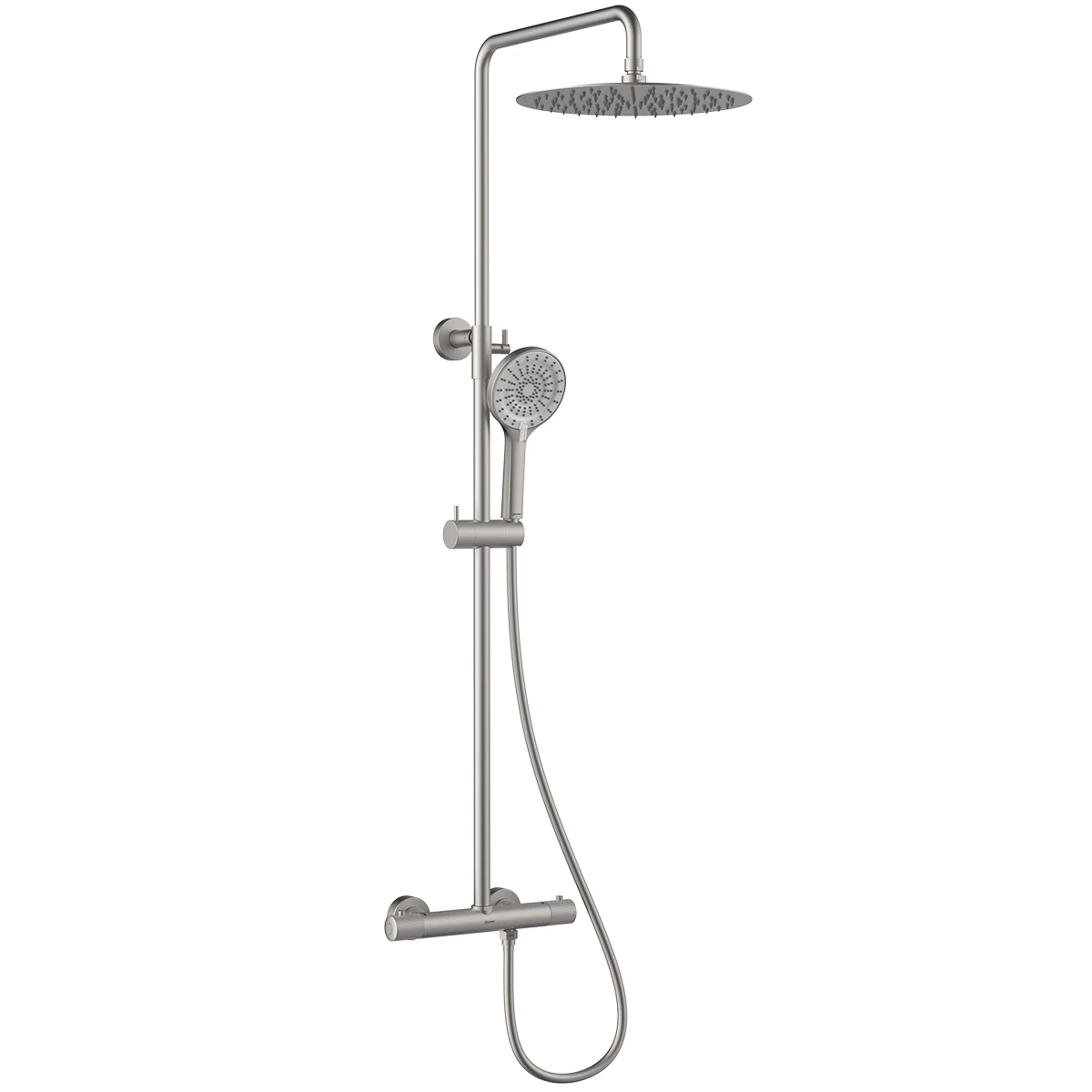 Смеситель Lemark Beluga для душа с регулируемой высотой штанги и лейкой верхнего душа «Тропический дождь», термостатический (LMF-8045B-BN)