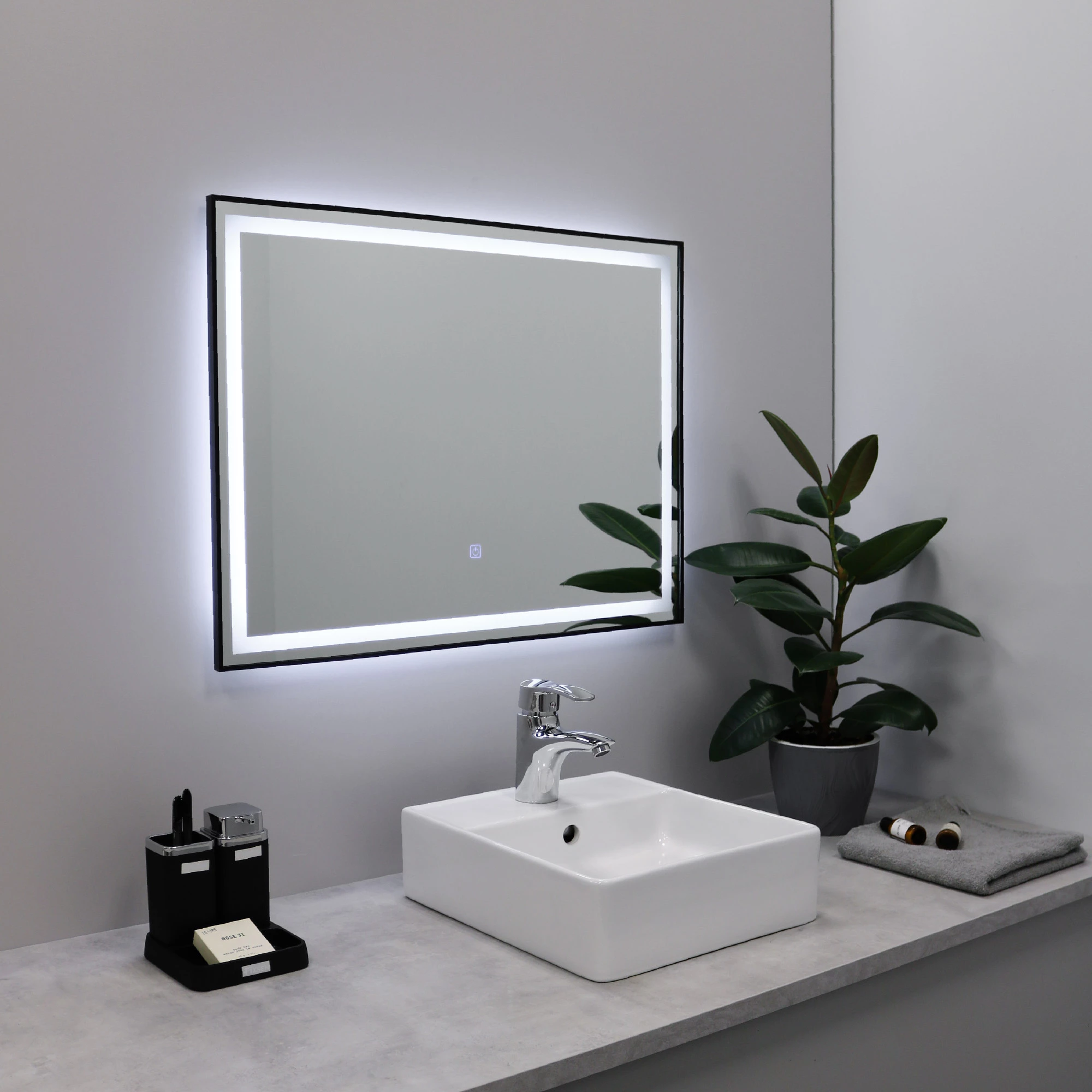 Зеркало FIXSEN с подсветкой LED прямоугольное 100х80 см черное (FX-2100B) - фото 1