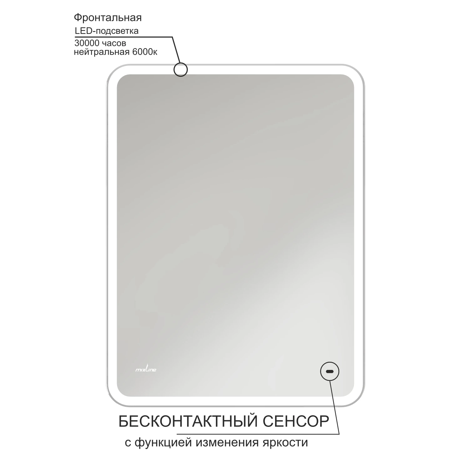 Зеркало MIXLINE "Турин" 500*700 (ШВ) бесконтактный сенсор, светодиодная подсветка (554625) Зеркало MIXLINE "Турин" 500*700 (ШВ) бесконтактный сенсор, светодиодная подсветка (554625) - фото 2