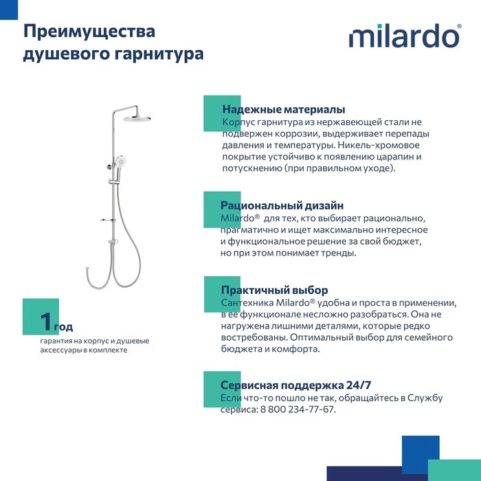 Душевой гарнитур с тропической лейкой Milardo Ideal Spa (ILSSB3FM76) Душевой гарнитур с тропической лейкой Milardo Ideal Spa (ILSSB3FM76) - фото 6