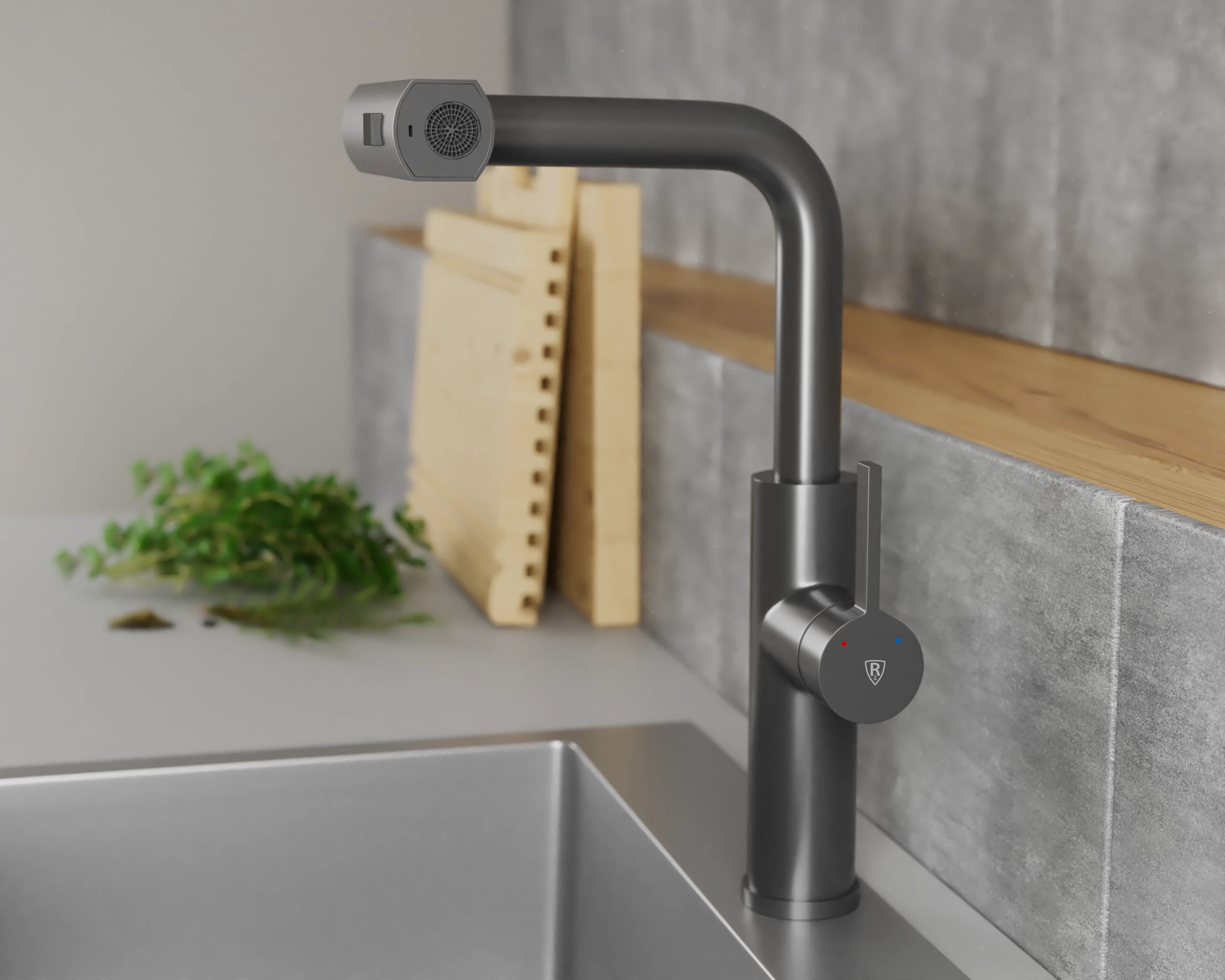 Смеситель для кухни с выдвижной лейкой RUSH Tinos (TI3732-18Grey) Смеситель для кухни с выдвижной лейкой RUSH Tinos (TI3732-18Grey) - фото 5