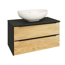 Тумба Runo Мальта 85 подвесная дуб черный под накладной умывальник Moduo Square 50/Moduo Leaf 55 (00-00001099)