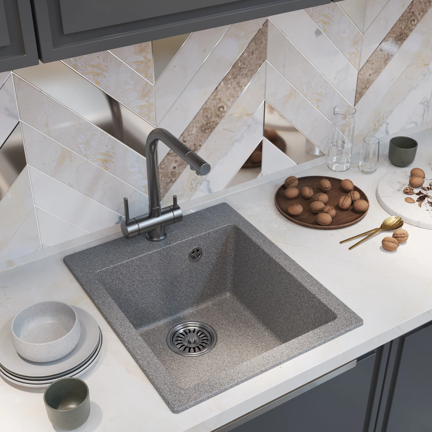 Мойка MIXLINE ML-GM14 темно-серая (309) 420*500*190мм NEW (551903) Мойка MIXLINE ML-GM14 темно-серая (309) 420*500*190мм NEW (551903) - фото 4