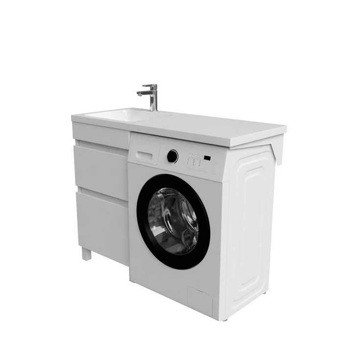 Тумба с умывальником напольная для стиральной машины с ящиками, 110 см, левая, белая, IDDIS Optima Home (OPH11LBi95K) - фото 4