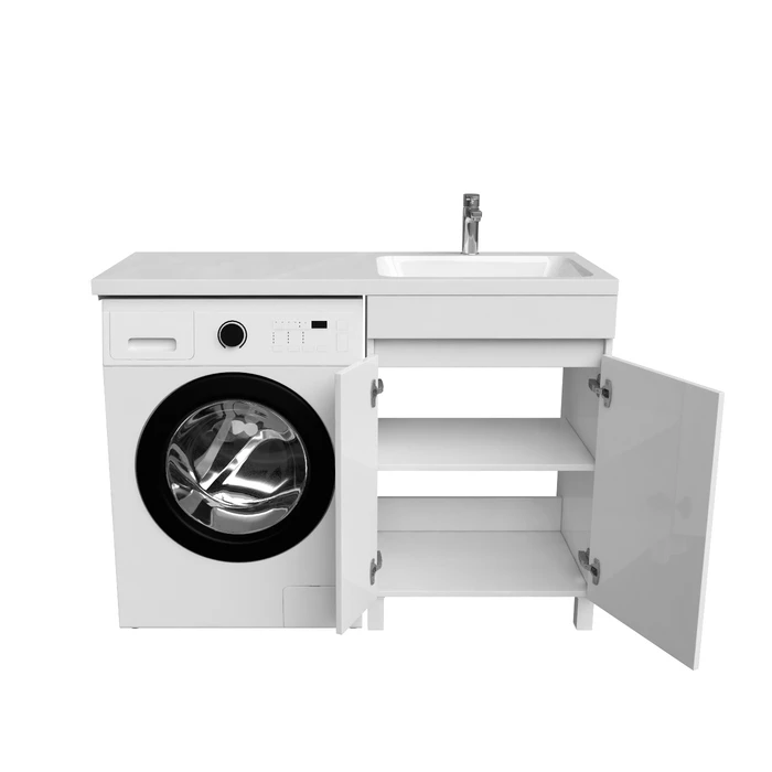 Тумба с умывальником напольная для стиральной машины с дверцами, 120 см, правая, белая IDDIS Optima Home (OPH12RDi95K) - фото 4