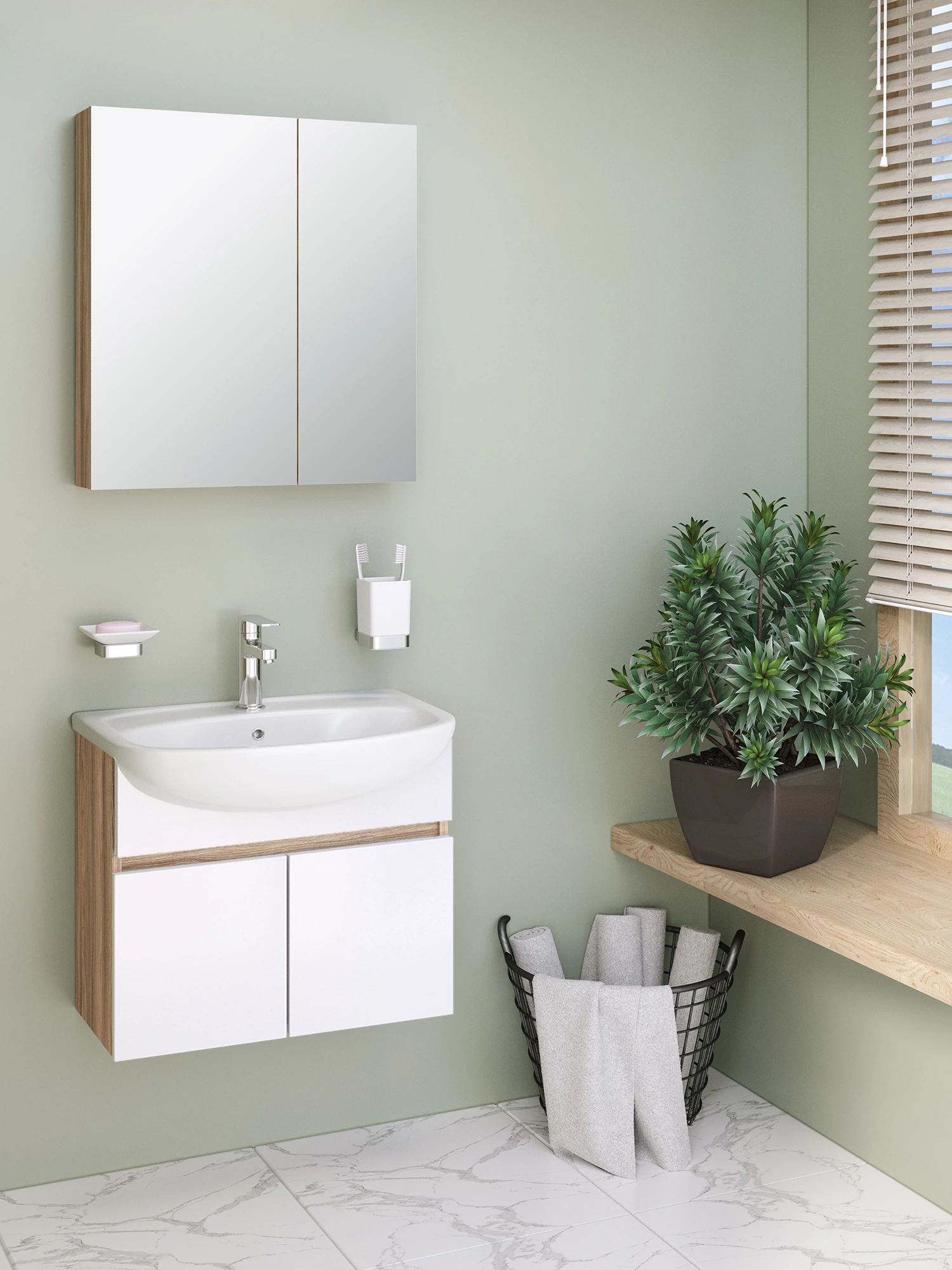 Тумба Runo Лада 60 подвесная блэквуд/белый под умывальник Уют 60 (00-00004578) - фото 3