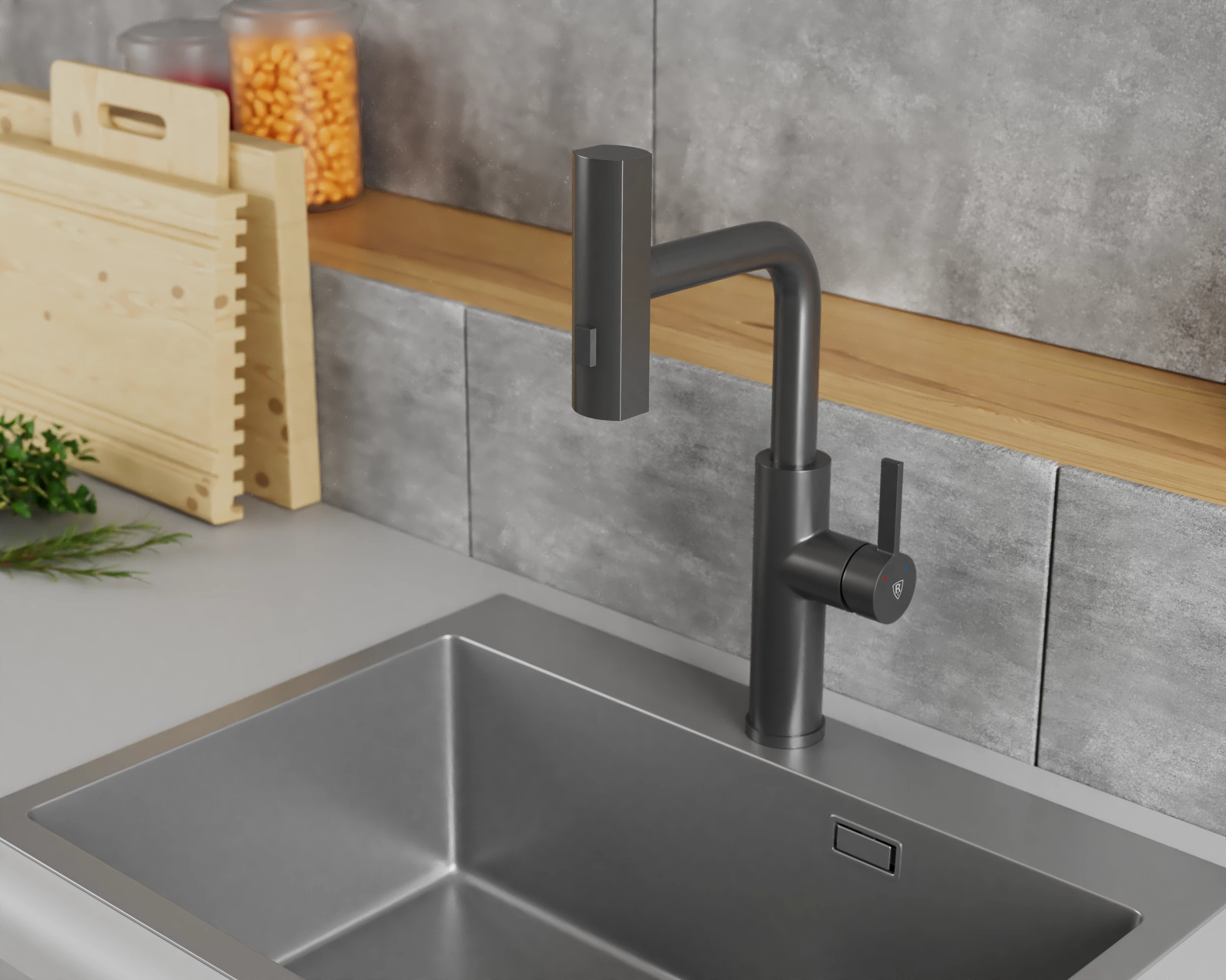 Смеситель для кухни с выдвижной лейкой RUSH Tinos (TI3732-18Grey) Смеситель для кухни с выдвижной лейкой RUSH Tinos (TI3732-18Grey) - фото 3