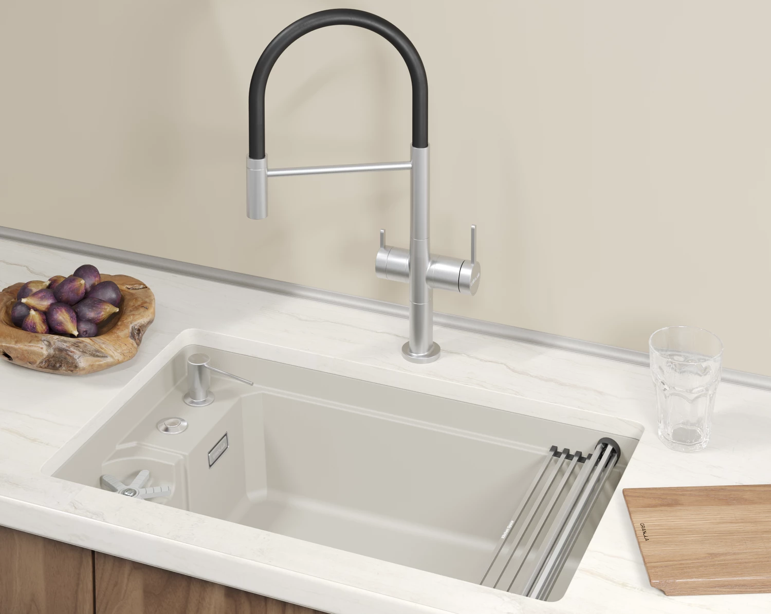 Кухонная мойка GRANULA KITCHEN SPACE RINZER кварц (7309RU, КРЕМАН) - фото 2