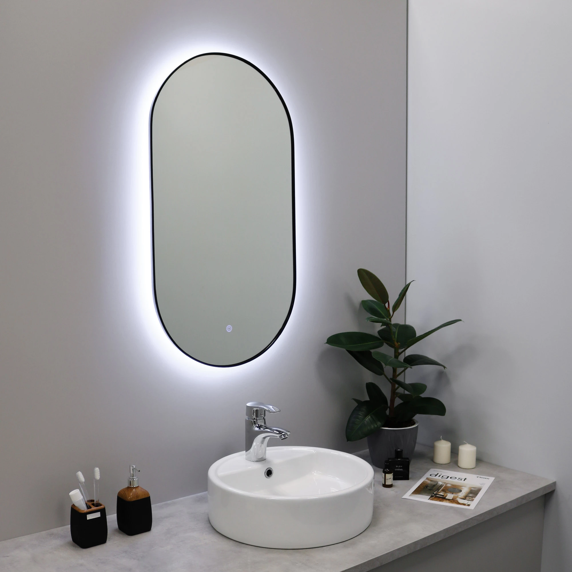 Зеркало FIXSEN с подсветкой LED овальное 50х90 см черное (FX-3090B) - фото 1