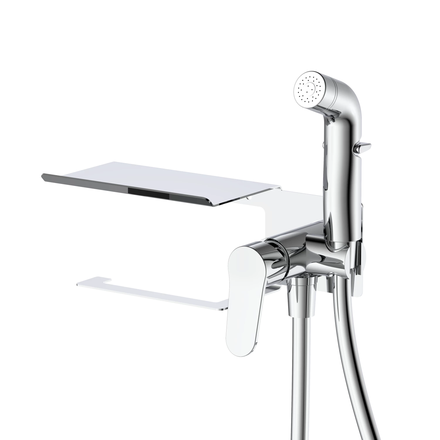Смеситель с гигиеническим душем и полкой DQ Лейпциг (Leipzig) хром (DA1764541)