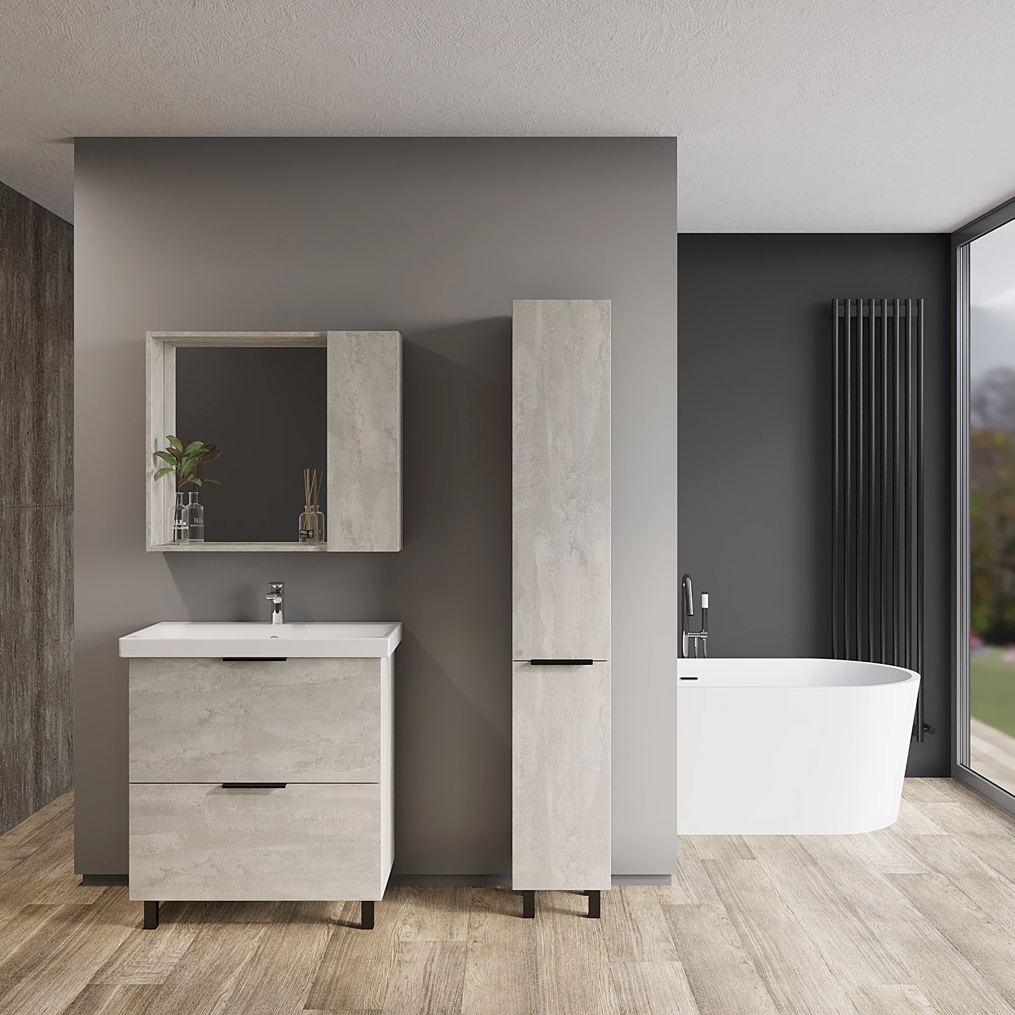 Тумба VIANT "Берлин" MODUO 60 2 ящика цемент 444х570х820 (VBER60MDC-T2Y) - фото 4